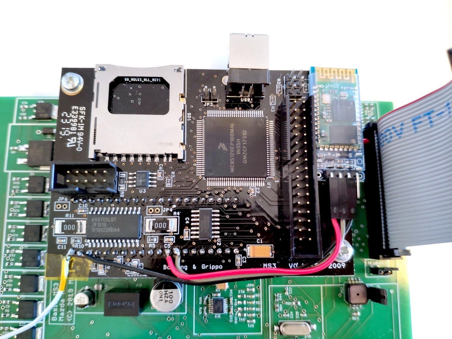 Close-up of the MS3 PCB with the HC-05 adapter